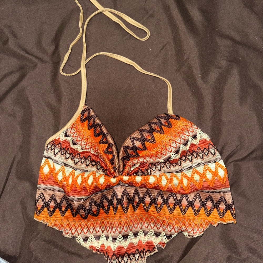 SHEIN Orange Cream Sleeveless Crop Tie Front Tank Top